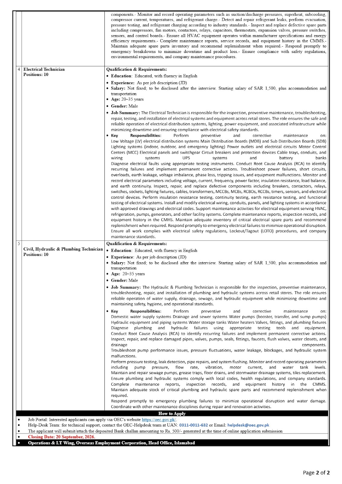 Civil, Hydraulic & Plumbing Technician